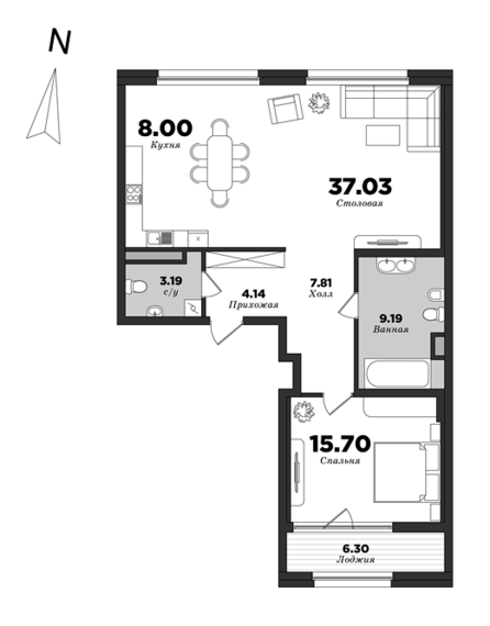 Приоритет, Корпус 1, 1 спальня, 88.21 м² | планировка элитных квартир Санкт-Петербурга | М16